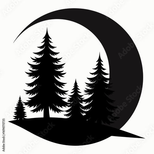 tree, forest, illustration, nature, vector, silhouette, night, landscape, moon, star, outdoors, background, environment, summer, art, dusk, sun, blue, sky, sunset, woodland, no people, plant, astronom