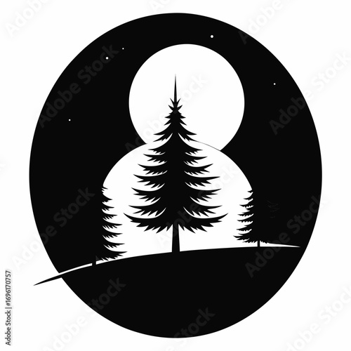 tree, forest, illustration, nature, vector, silhouette, night, landscape, moon, star, outdoors, background, environment, summer, art, dusk, sun, blue, sky, sunset, woodland, no people, plant, astronom