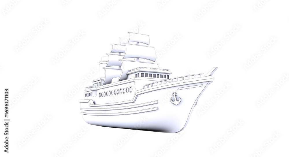 Fototapeta premium elegant white yacht 3d model cruise ship for luxury game or animation, isolated on transparent background