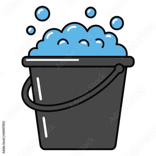 vector Cleaning bucket filled with soapy bubbles for washing