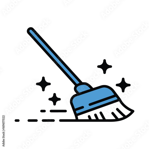 vector Sparkling clean sweeping with broom icon design