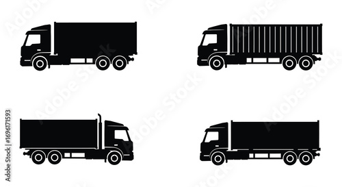 various types of trucks shown in black and white silhouettes