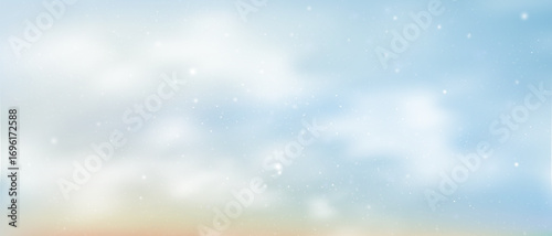Winter morning sky,cloud,sunrise and falling snow,soft pastel blue color blending with frosty air.Ideal for Christmas card,seasonal background,holiday design,Xmas peaceful nature,Vector illustration