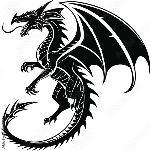Wallpaper Mural Stylized Dragon Tattoo Vector, Solid Black Coiled Dragon Design, Curved Tail Dragon Silhouette Illustration, Bold Mythical Dragon Vector Artwork Torontodigital.ca
