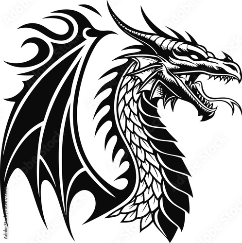 Wallpaper Mural Stylized Dragon Tattoo Vector, Solid Black Coiled Dragon Design, Curved Tail Dragon Silhouette Illustration, Bold Mythical Dragon Vector Artwork Torontodigital.ca