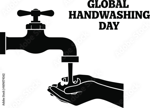 Global handwashing day with faucet and hand to promote hygiene and health awareness campaign