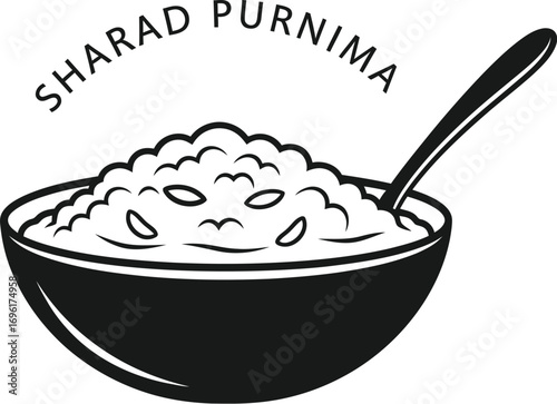 Sharad purnima illustration of a bowl of rice pudding with a spoon