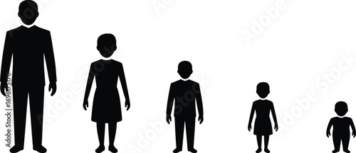 A Series of Silhouetted People Standing Tall Represents Different Stages of Human Growth and Development from Adulthood to Childhood