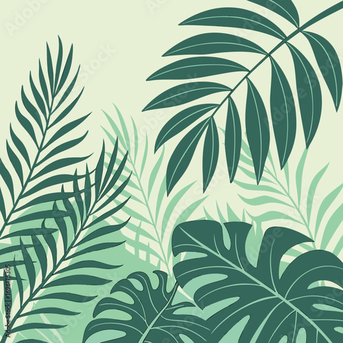 Abstract layered jungle leaves with vibrant gradient background and organic shapes