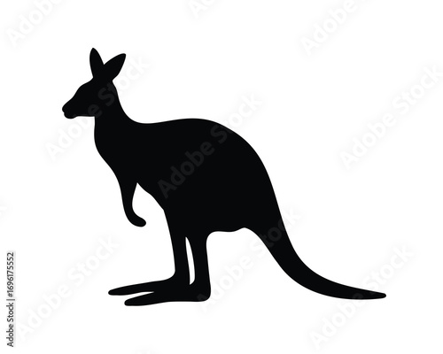 Silhouette of a kangaroo standing tall on a white background illustration