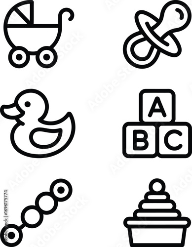 Delightful Baby Icons Representing Childhood Necessities Adorable Playtime Essentials Nurturing Babyhood Joys Cute Infant Symbols Tender Care Elements
