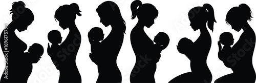Silhouette Depiction of Mothers Nurturing Their Babies Tenderly An Image Celebrating Motherhood and the Unconditional Love Shared Between a Mother and Her Child