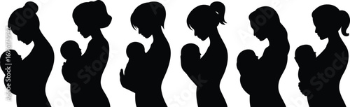 Silhouettes of Mothers Holding Newborn Babies A Heartwarming Depiction of Maternal Love Bond and Affectionate Connection A Timeless Portrayal of Motherhood
