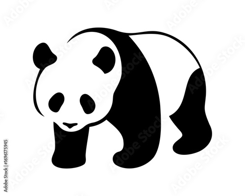 Black and white vector image of a panda walking forward calmly