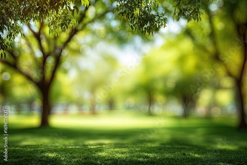 Blurry park scene, lush greenery