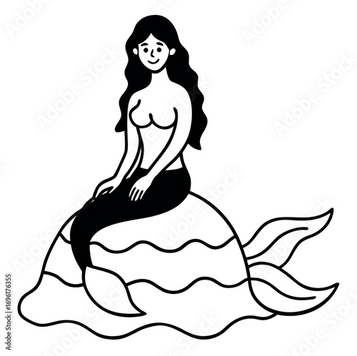 Mythical mermaid resting on a sea rock