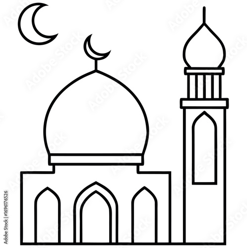 Islamic mosque with crescent moon and stars for eid celebration