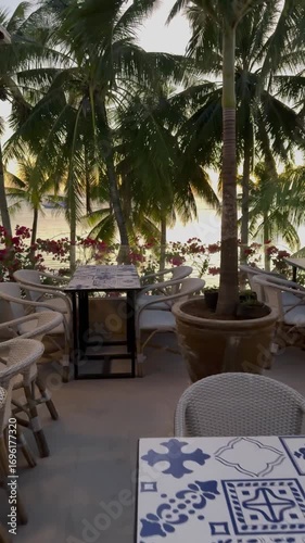 Breathtaking Sunset Through Palm Leaves at Rooftop Cafe, Boracay, Philippines