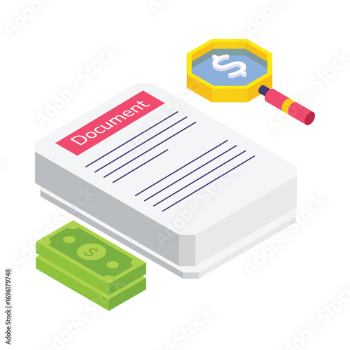Finance Document isometric vector illustration.