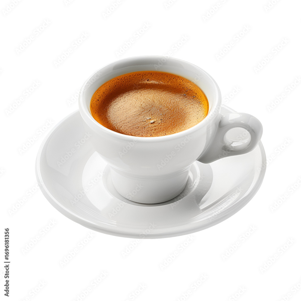 Fototapeta premium Cup of espresso coffee in white ceramic cup isolated on white background 