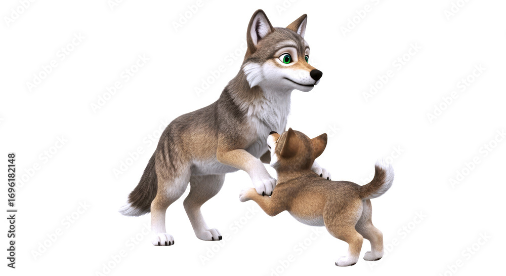 Fototapeta premium adorable wolf mother and cub a heartwarming 3d model perfect for animation, isolated on transparent background