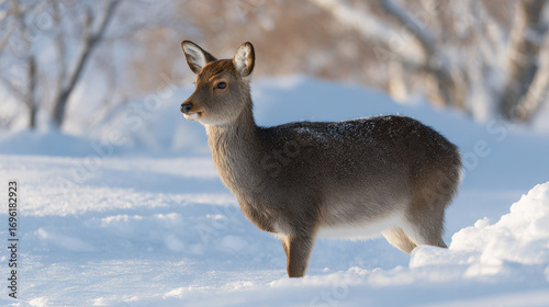 Wallpaper Mural majestic deer standing in pristine snowcovered landscape bathed in ultrabright sunlight Torontodigital.ca