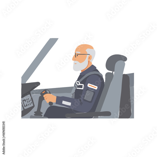 Senior Pilot in Cockpit Driving Airplane Vector Illustration Aviation Concept