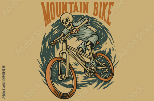 Downhill Mountain Bike Poster. Retro Cycling Illustration. Vintage Extreme Sport Artwork. Biker Life Graphic.