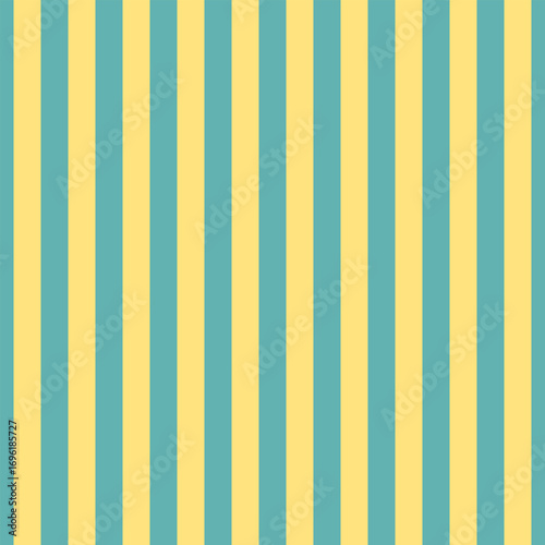 Striped background with vertical straight light blue and yellow stripes. Seamless and repeating pattern. Editable vector illustration.