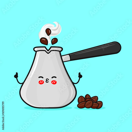 Cute coffee pot with coffee beans illustration.