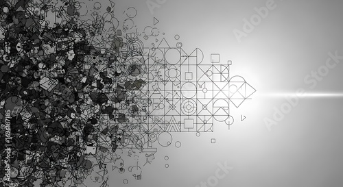 Abstract Digital Art Form Exploding into Particles