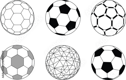 A Visual Collection of Diverse Soccer Ball Designs, Showcasing Geometric Patterns and Sporting Equipment Variations