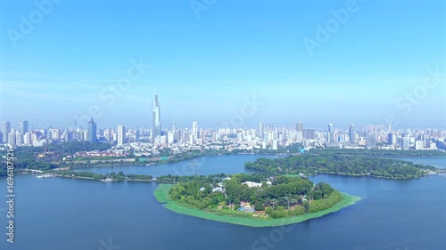 aerial view of Nanjing City downtown by the Xuanwu Lake, China