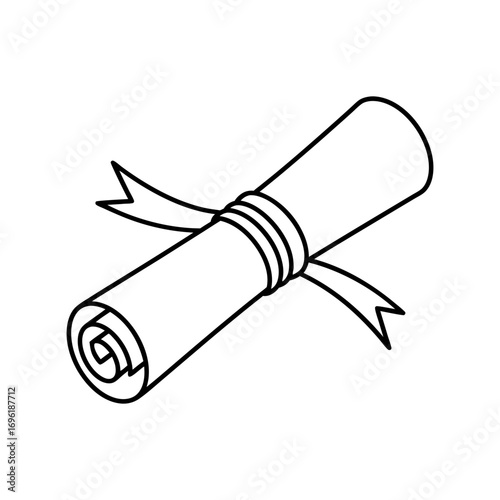 Line art of a rolled diploma or certificate, ribbon-tied, symbolizing academic success and achievement