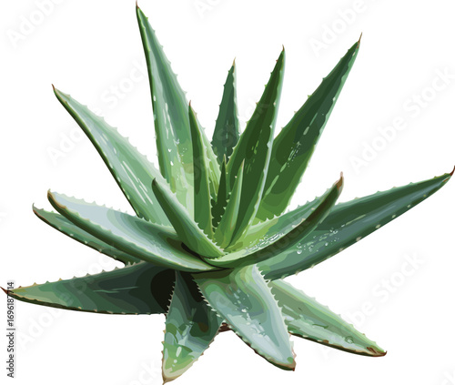 Detailed vector illustration of a fresh green aloe vera succulent, an isolated plant graphic for natural skincare and wellness