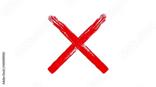 X letter icon. Red Cross animated icon with white background alpha channel. 4k video quality