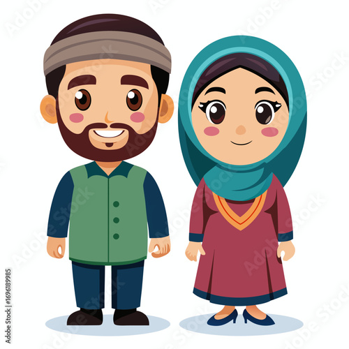 Smiling Muslim Couple in Traditional Attire