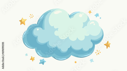 Cartoon Blue Cloud Illustration Surrounded by Stars for Kids and Nursery Decor