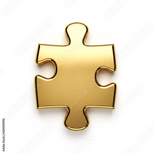 A single golden puzzle piece, isolated on a white