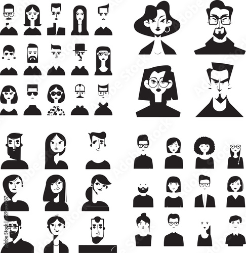Vector art of collection of diverse flat avatar portraits