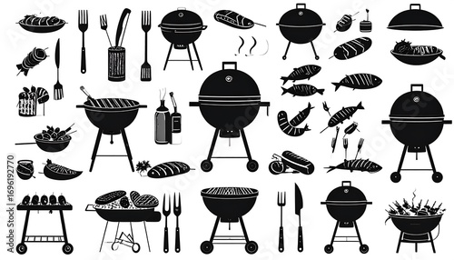Silhouette illustration of various grilling items