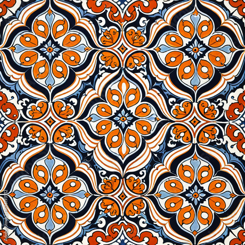 Seamless Ceramic Tile Pattern with Geometric and Floral Motifs
