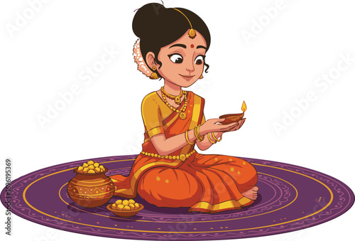 Seated Indian Woman with Diya