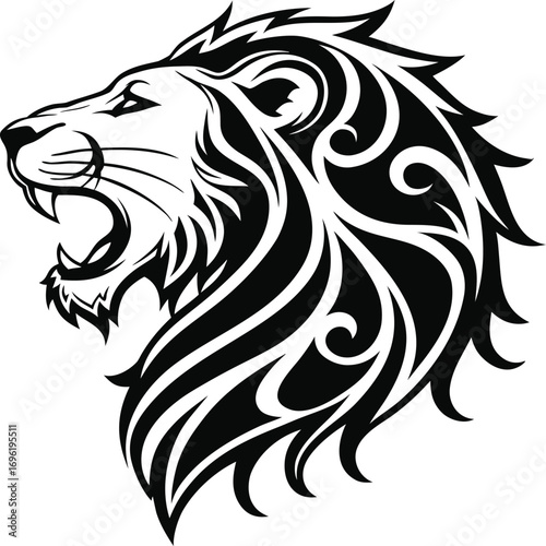 Wallpaper Mural Stylized Lion Head Silhouette Vector, Majestic Lion Profile Outline Illustration, Bold Lion Head Graphic Design, Regal Feline Silhouette Artwork Torontodigital.ca