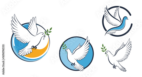 Collection of dove symbols representing peace hope and freedom