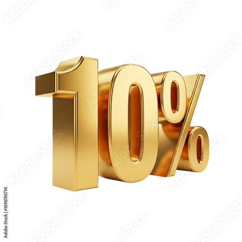 Golden ten percent symbol isolated on a black background luxury offer concept