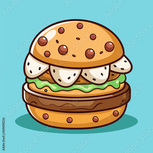 Cartoon Burger Illustration.  A Yummy and Appetizing Treat