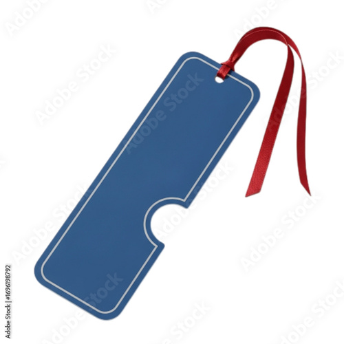 Blue bookmark with red ribbon isolated on transparent background