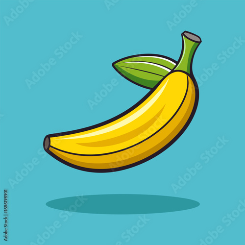 Single Ripe Yellow Banana on Blue Background