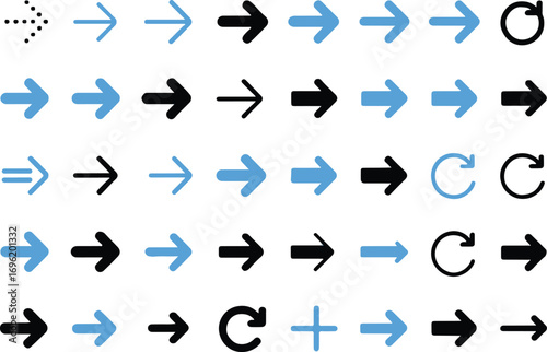 40 arrow vector icons set with solid outline dotted circular directional symbols ui interface elements minimal flat design